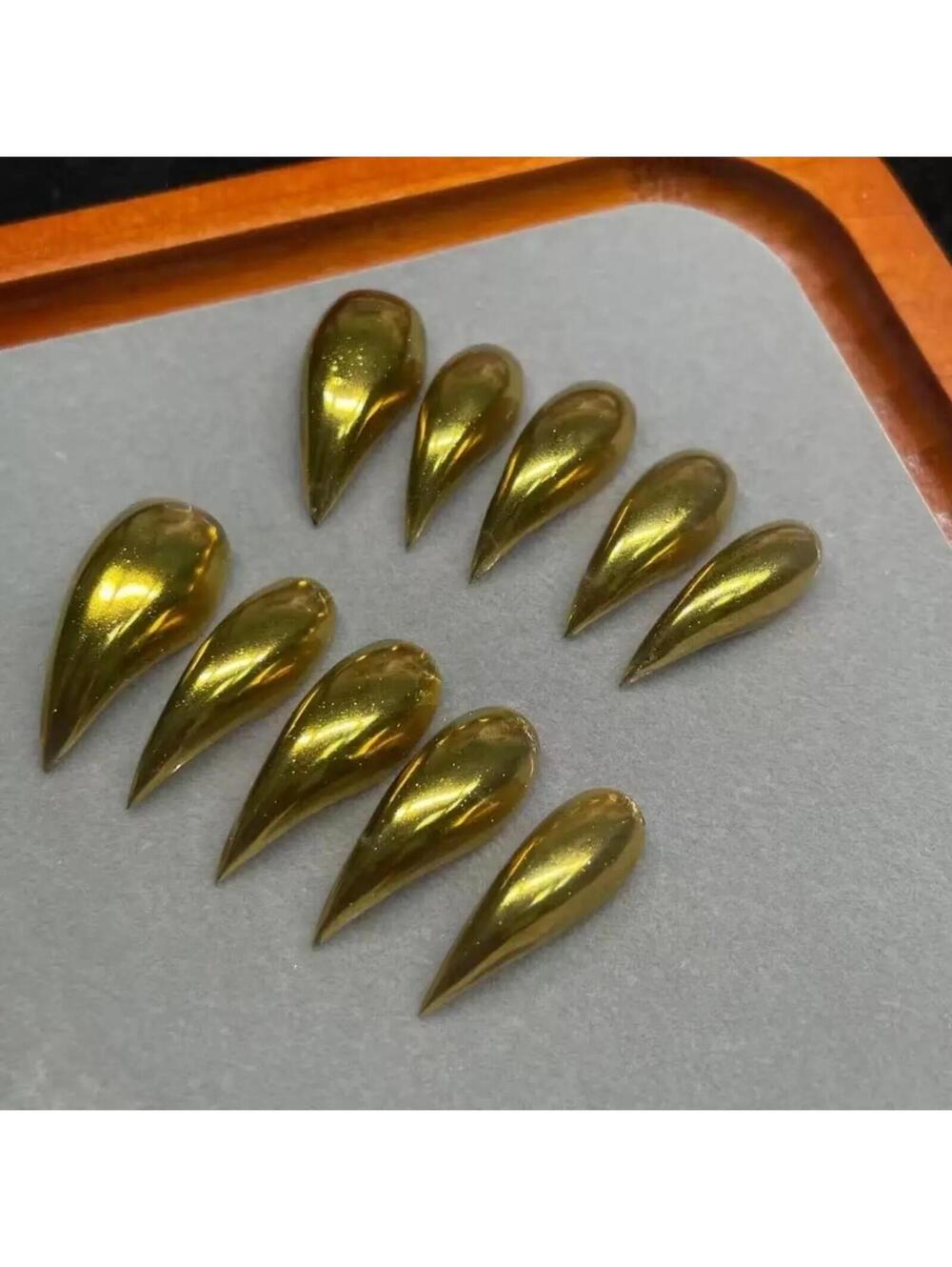 Handmade Gold Chrome CAT CLAW Press on Nails kit Dragon claw thick S/M/L
